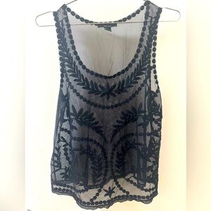 FOREVER 21 Vintage Black Floral Mesh Tank Top, Small